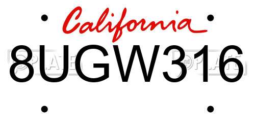 8UGW316 California License Plate