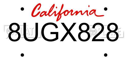 8UGX828 California License Plate