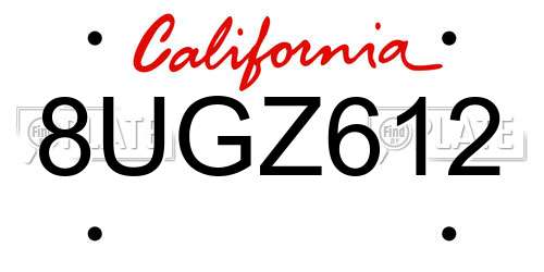8UGZ612 California License Plate