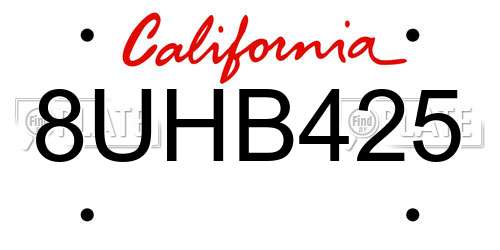 8UHB425 California License Plate
