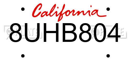 8UHB804 California License Plate