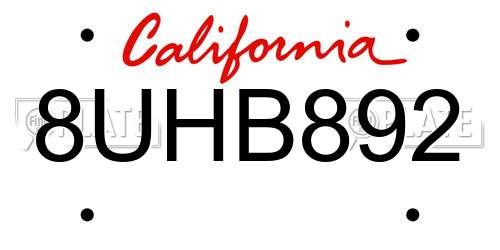 8UHB892 California License Plate