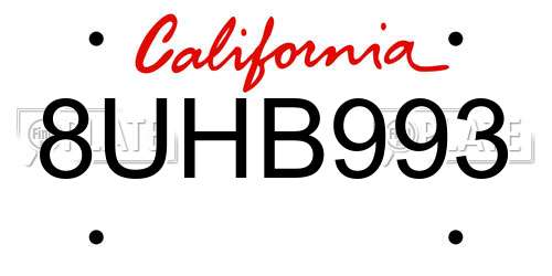 8UHB993 California License Plate