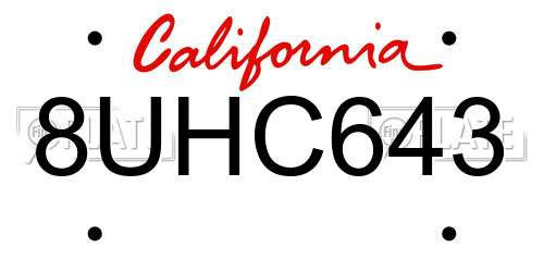 8UHC643 California License Plate