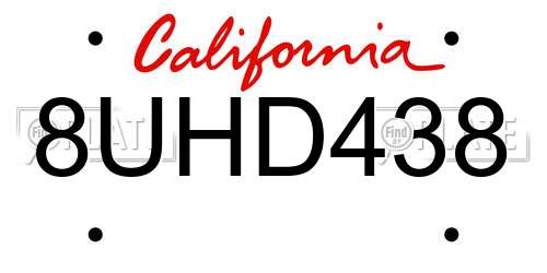 8UHD438 California License Plate