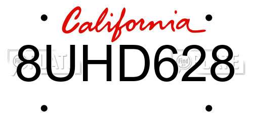 8UHD628 California License Plate