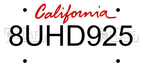 8UHD925 California License Plate
