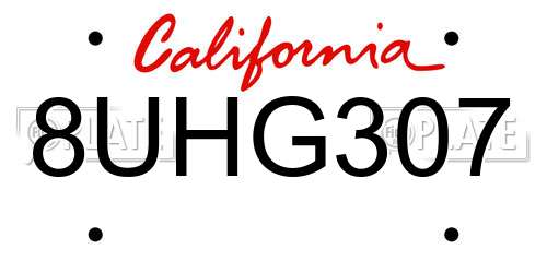 8UHG307 California License Plate