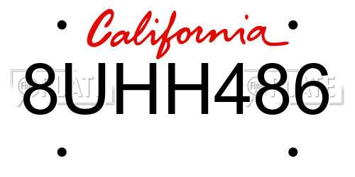 8UHH486 California License Plate