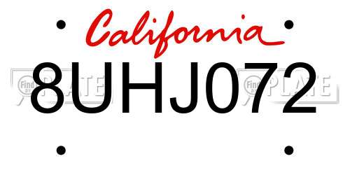 8UHJ072 California License Plate
