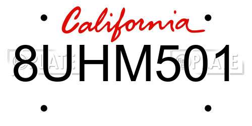 8UHM501 California License Plate