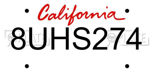8UHS274 California License Plate