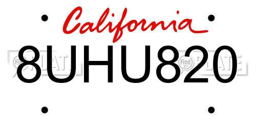8UHU820 California License Plate