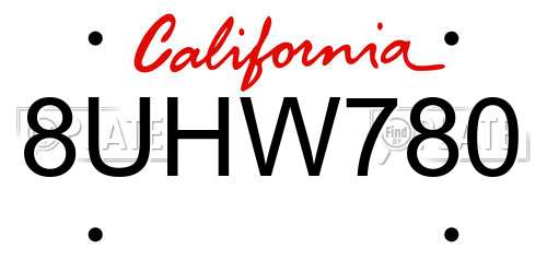 8UHW780 California License Plate