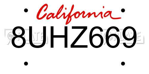 8UHZ669 California License Plate