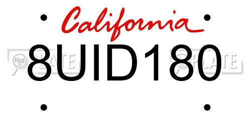 8UID180 California License Plate