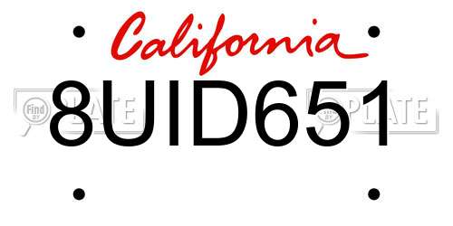 8UID651 California License Plate