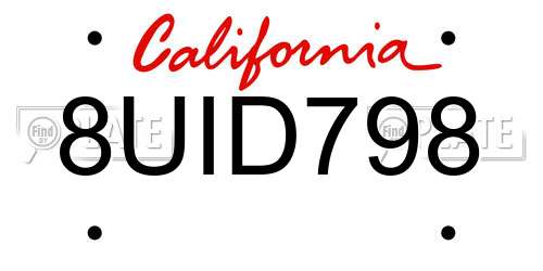 8UID798 California License Plate
