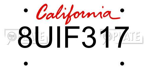 8UIF317 California License Plate