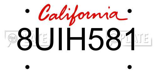 8UIH581 California License Plate