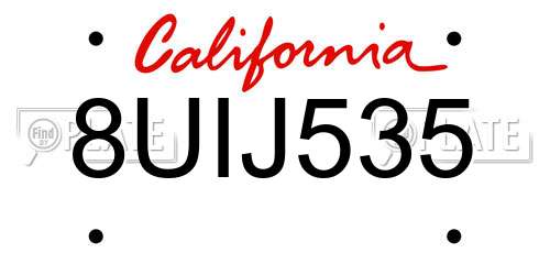 8UIJ535 California License Plate