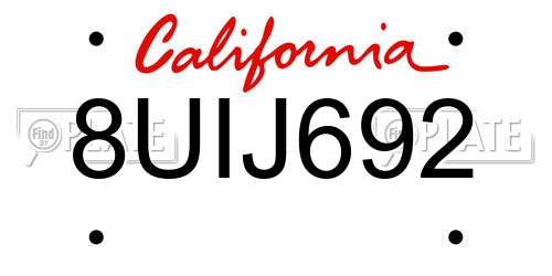 8UIJ692 California License Plate