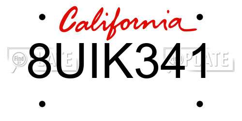 8UIK341 California License Plate