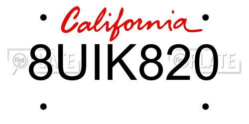 8UIK820 California License Plate
