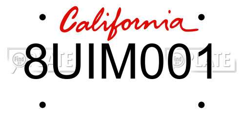 8UIM001 California License Plate