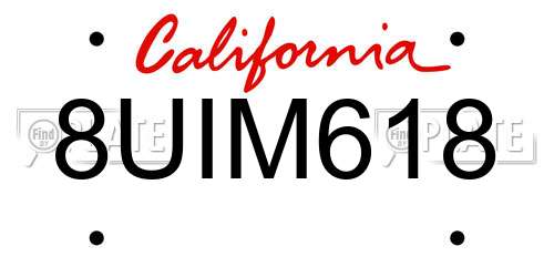 8UIM618 California License Plate