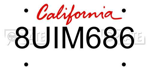 8UIM686 California License Plate