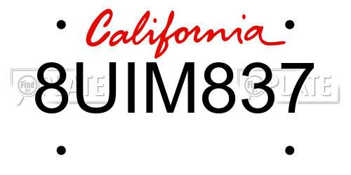 8UIM837 California License Plate