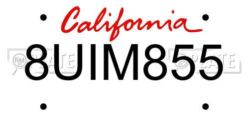 8UIM855 California License Plate