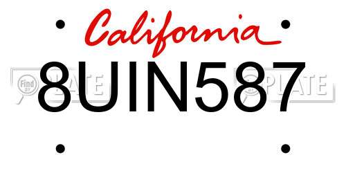 8UIN587 California License Plate