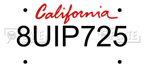 8UIP725 California License Plate