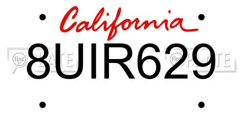 8UIR629 California License Plate