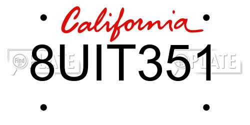 8UIT351 California License Plate