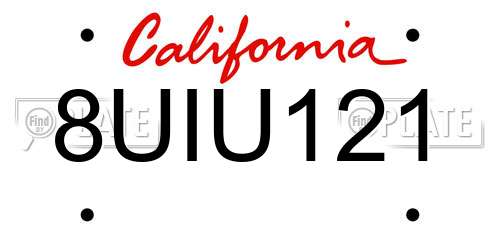 8UIU121 California License Plate