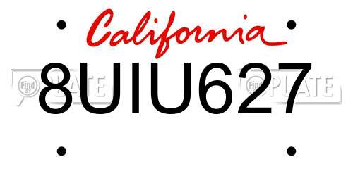 8UIU627 California License Plate