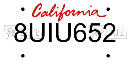 8UIU652 California License Plate