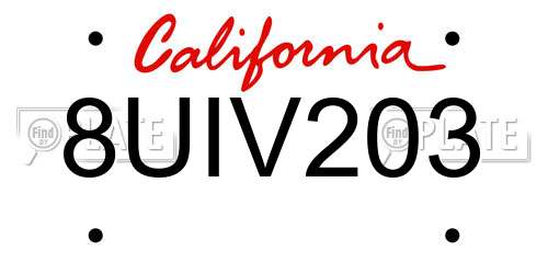 8UIV203 California License Plate