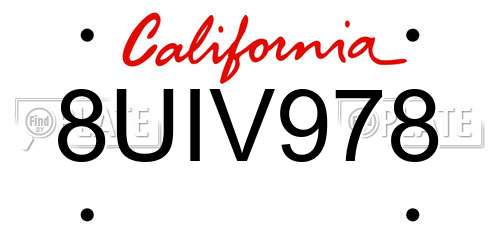 8UIV978 California License Plate