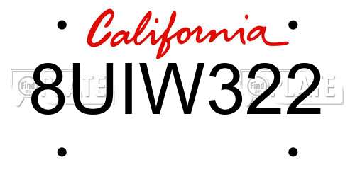 8UIW322 California License Plate