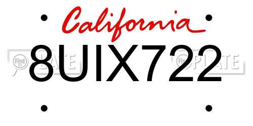 8UIX722 California License Plate