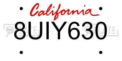8UIY630 California License Plate