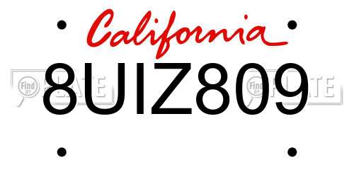 8UIZ809 California License Plate
