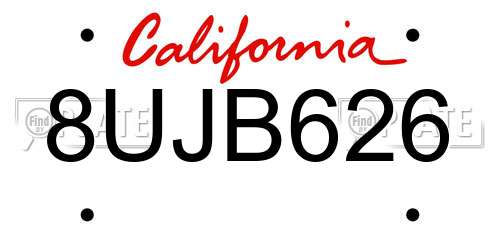 8UJB626 California License Plate