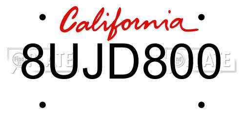 8UJD800 California License Plate