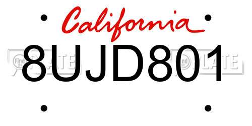 8UJD801 California License Plate