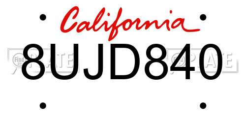 8UJD840 California License Plate